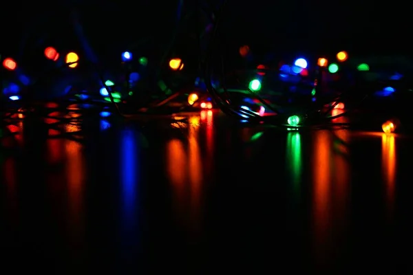 Luces Navidad Hermoso Fondo Abstracto Colorido Con Decoraciones Árboles Navidad — Foto de Stock