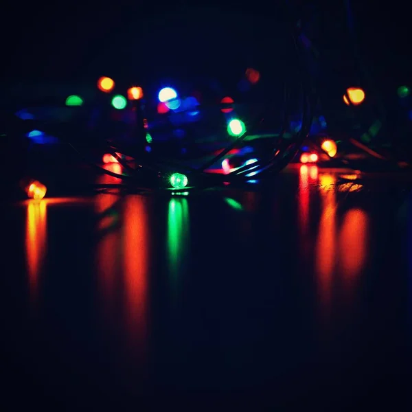 Luces Navidad Hermoso Fondo Abstracto Colorido Con Decoraciones Árboles Navidad — Foto de Stock