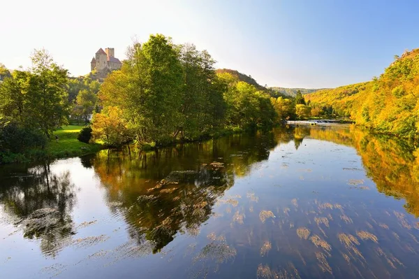 Bela Paisagem Outono Áustria Com Belo Velho Castelo Hardegg — Fotografia de Stock