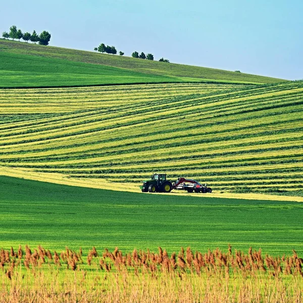 Tractor Field Beautiful Spring Landscape Countryside Czech Republic Concept Agriculture — Stock Photo, Image