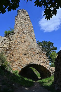 The beautiful old ruins of the Templstejn castle on the hill with the Jihlava river valley. South Moravia - Czech Republic.