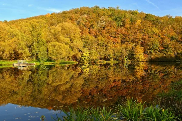 Podzimní Čas Krásná Krajina Barevnými Stromy Venkovní Přírodní Pozadí Pro — Stock fotografie