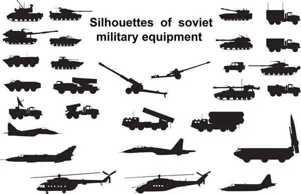 Силуети Радянської Військової Техніки — стоковий вектор
