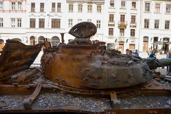 Lviv Ukraine August 2022 Exhibition Destroyed Russian Armored Vehicles City — Stock fotografie