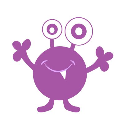 Sevimli aptal canavar. Gözler, dil, diş dişi, eller yukarı. Matbaa, kart, broşür ya da tişört olarak kullanılacak komik bebek karakteri tasarımı