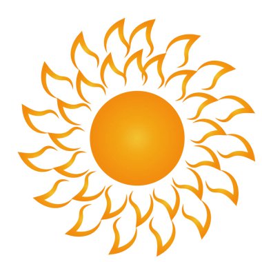 Güneş ikonu. Sarı güneş yıldızı ikonu. Yaz, Günışığı, Doğa, Gökyüzü. Vektör illüstrasyonu izole tasarımı.