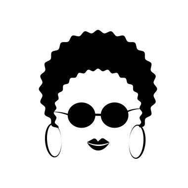 Afro saç portresi olan Afrikalı güzel kadın. Siyah beyaz illüstrasyon