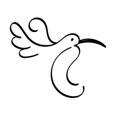 Kuş resmi. Dekoratif element için beyaz arkaplanda izole edilmiş bir element. Vektör illüstrasyonu.