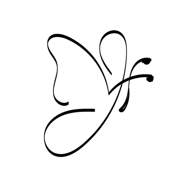 Silueta Designu Motýlí Linie Ručně Kreslené Zobrazení Vektoru Minimalismu — Stockový vektor