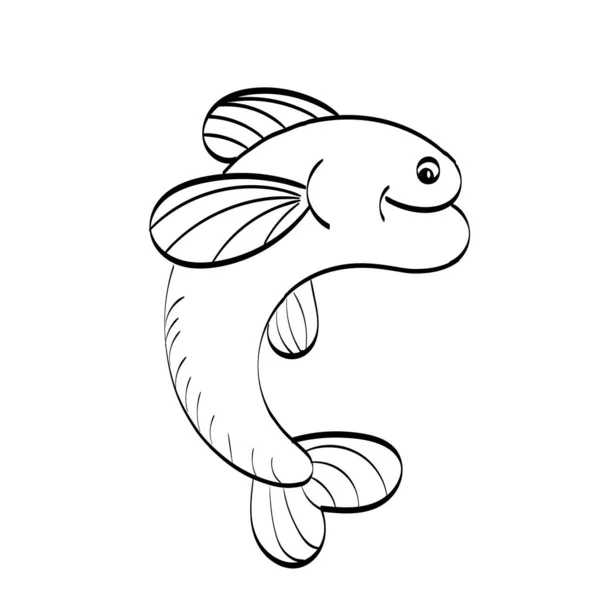 Carino Pesce Bambini Linea Sfondo Illustrazione Della Vita Marina — Vettoriale Stock