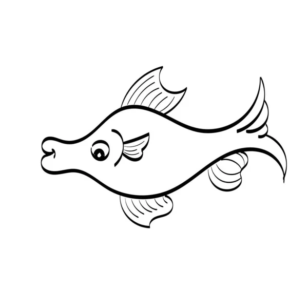 Carino Pesce Bambini Linea Sfondo Illustrazione Della Vita Marina — Vettoriale Stock