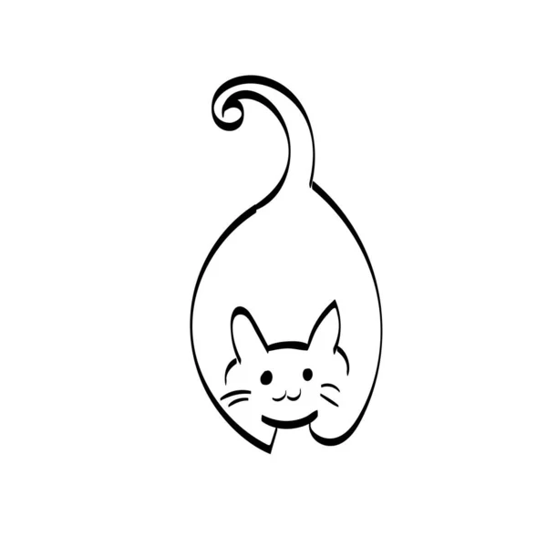 Cute Cat Line Art Print Use Poster Card Flyer Shirt — Stock Vector