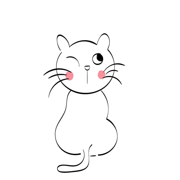 Cute Cat Line Art Печати Использования Качестве Плаката Открытки Флаера — стоковый вектор