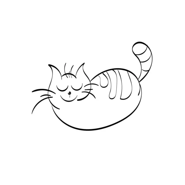 Cute Cat Line Art Печати Использования Качестве Плаката Открытки Флаера — стоковый вектор