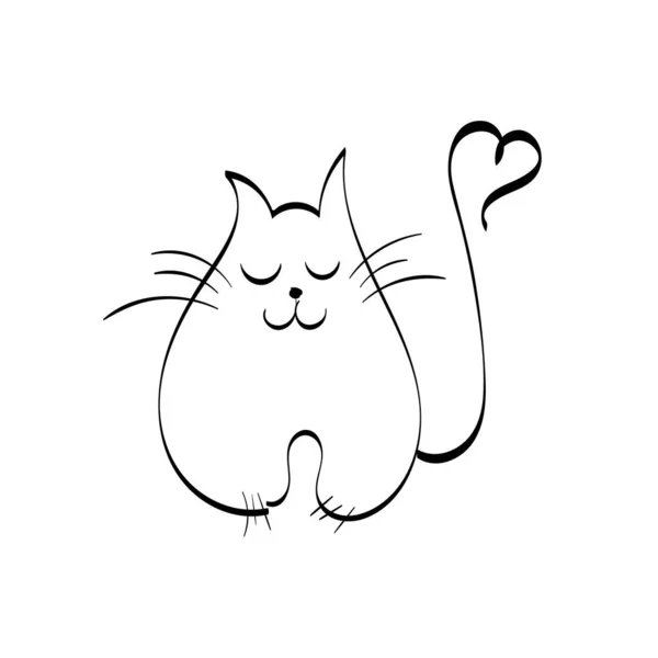 Cute Cat Line Art Zum Drucken Oder Als Poster Karte — Stockvektor