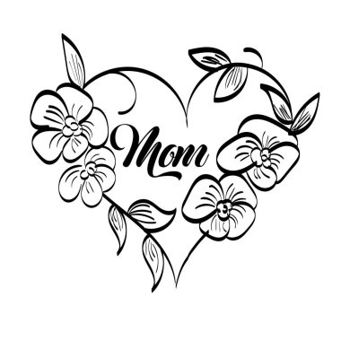 Anneler Günün kutlu olsun. Çiçek Kalp. Anneler Günü özel tasarımı poster, kart, broşür, dövme ya da tişört olarak kullanılır