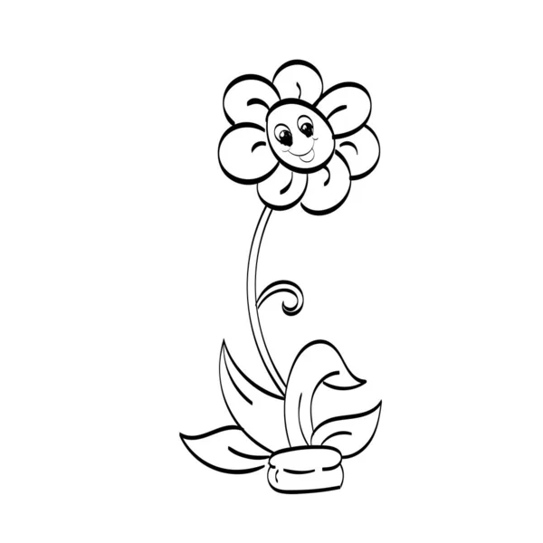 在白色背景上分离的黑色轮廓 花朵和草本植物 手绘素描花 — 图库矢量图片