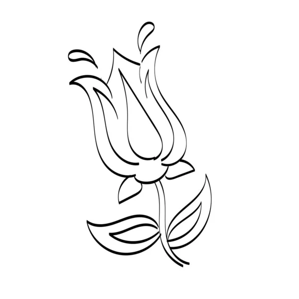 Siluetas Negras Flores Hierbas Aisladas Sobre Fondo Blanco Dibujo Dibujado — Archivo Imágenes Vectoriales