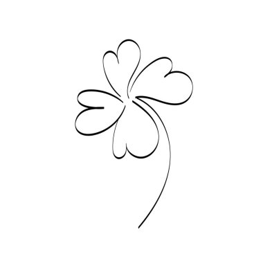 Siyah siluetler, çiçekler ve otlar beyaz arka planda izole edilmiş. El çizimi bir çiçek.