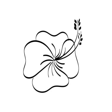 Siyah siluetler, çiçekler ve otlar beyaz arka planda izole edilmiş. El çizimi bir çiçek.