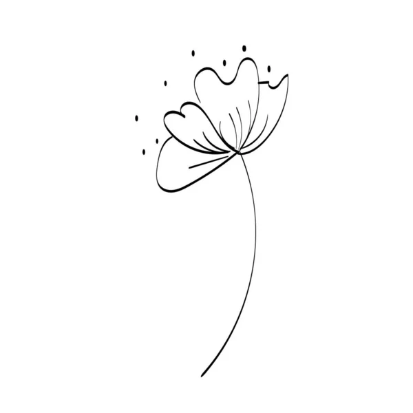 Black Silhouettes Flowers Herbs Isolated White Background Hand Drawn Sketch — Archivo Imágenes Vectoriales