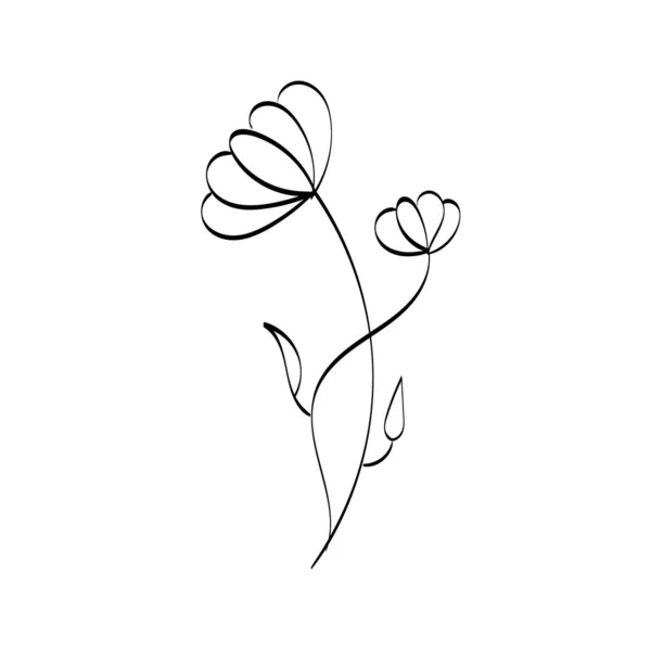 Μαύρες Σιλουέτες Λουλούδια Και Βότανα Που Απομονώνονται Λευκό Φόντο Χειροποίητο — Διανυσματικό Αρχείο