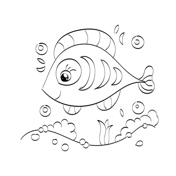 Fish Coloring Page Kids Kids Heart Печатный Дизайн — стоковый вектор