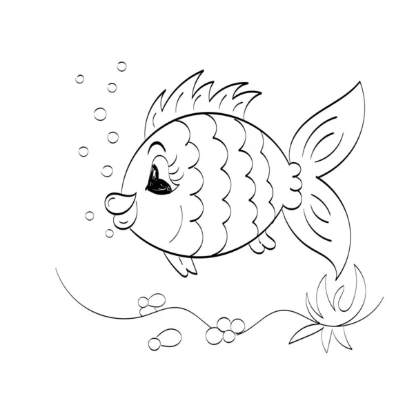 Fish Coloring Page Kids Kids Heart Printable Design — Vettoriale Stock