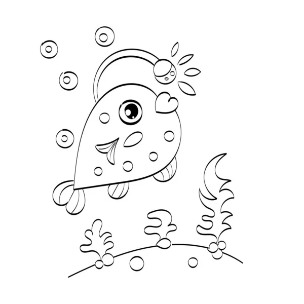 子供や子供のための魚のぬりえページ 印刷可能なデザイン — ストックベクタ