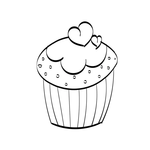 Cupcake Compleanno Outline Pagina Colorare Alimenti Facile Stampare — Vettoriale Stock