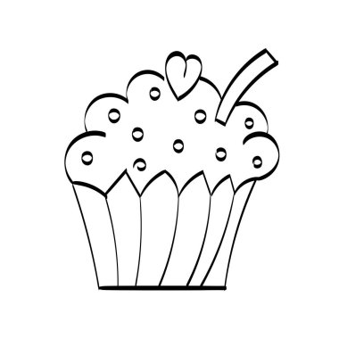 Doğum günü Cupcake Taslağı. Gıda boyama sayfasını yazdırmak kolay.