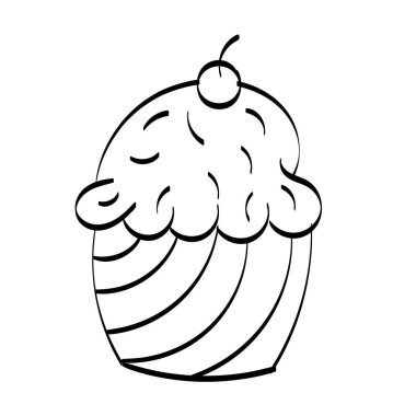 Doğum günü Cupcake Taslağı. Gıda boyama sayfasını yazdırmak kolay.