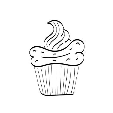 Doğum günü Cupcake Taslağı. Gıda boyama sayfasını yazdırmak kolay.