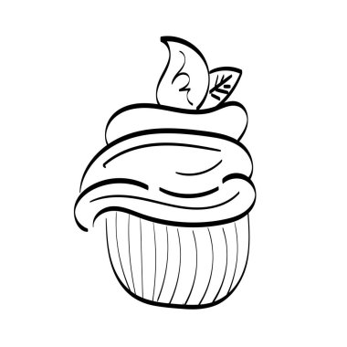 Doğum günü Cupcake Taslağı. Gıda boyama sayfasını yazdırmak kolay.