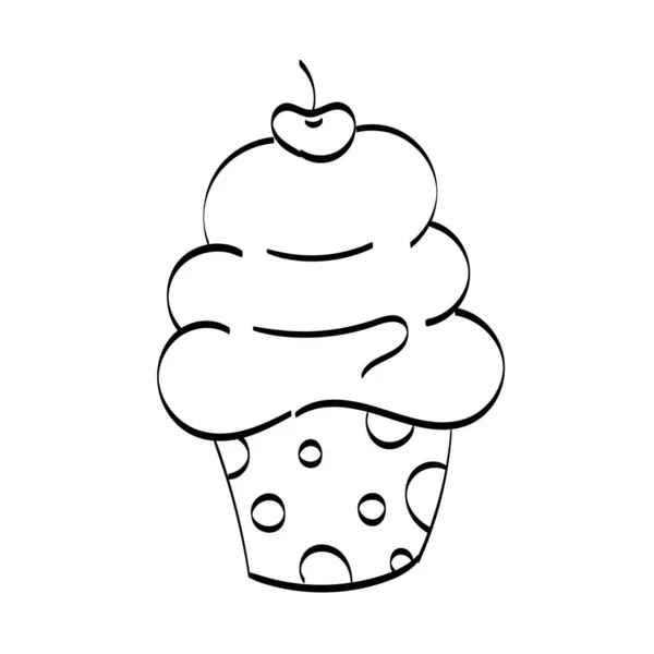 Aniversário Cupcake Outline Página Coloração Alimentos Fácil Imprimir —  Vetores de Stock