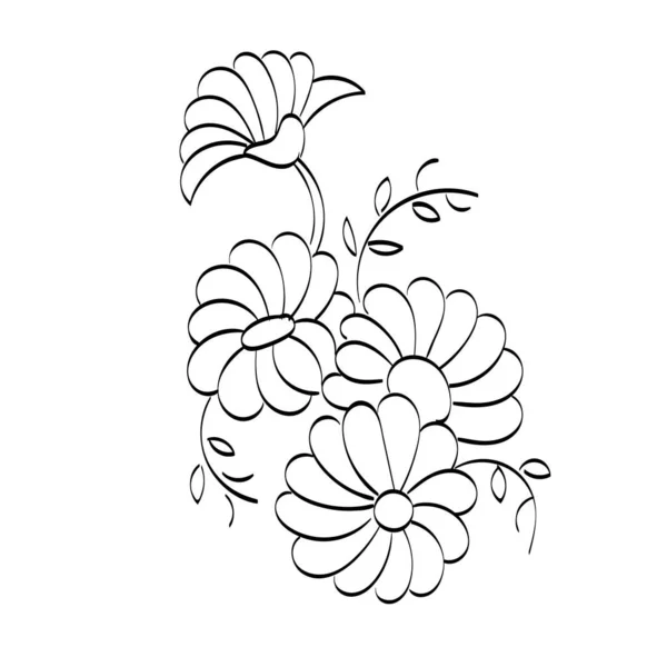 Broderie Main Fleur Motif Floral Design Coloriage Fleur Facile Imprimer — Image vectorielle