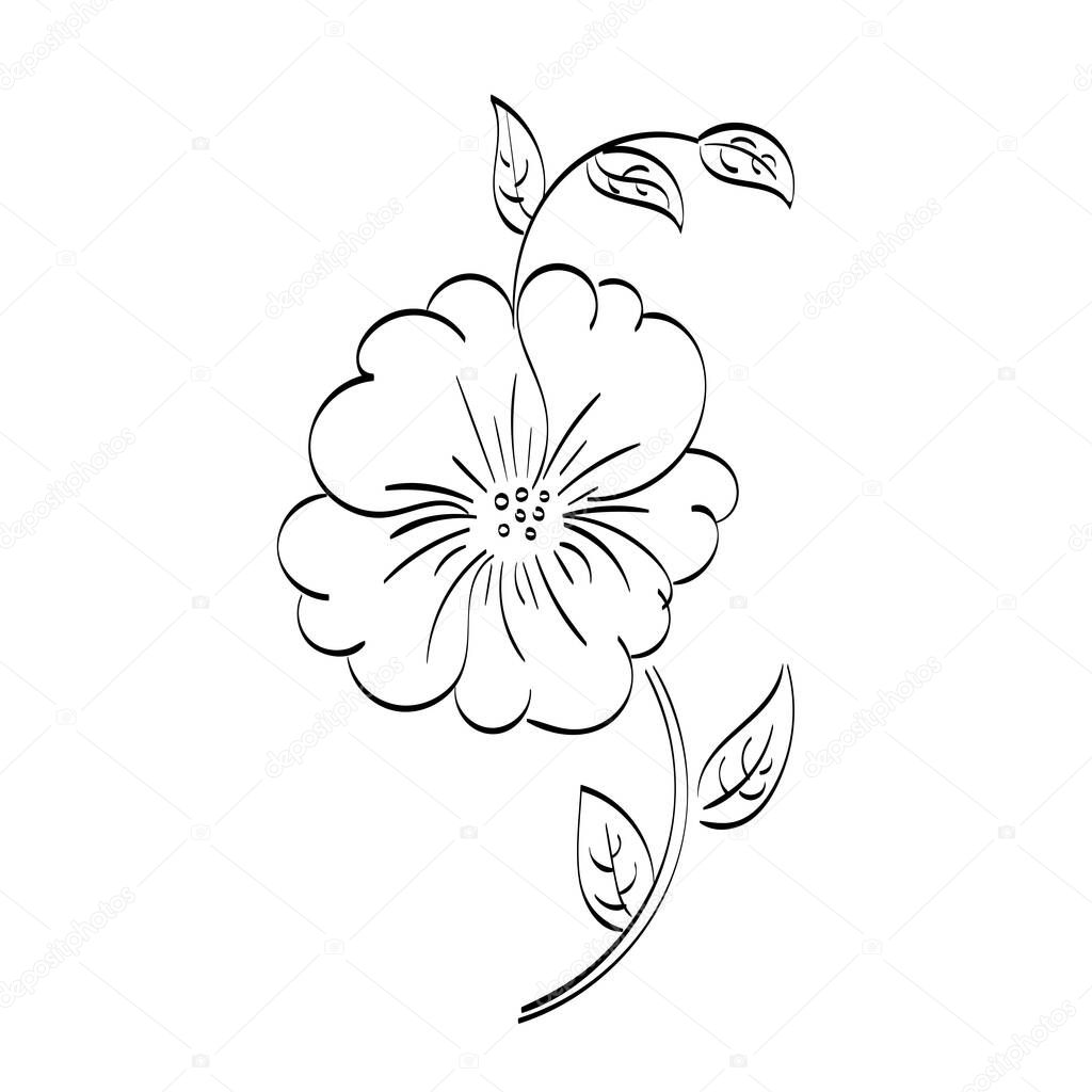 Flower Hand Embroidery floral pattern design. Easy to print flower coloring page.