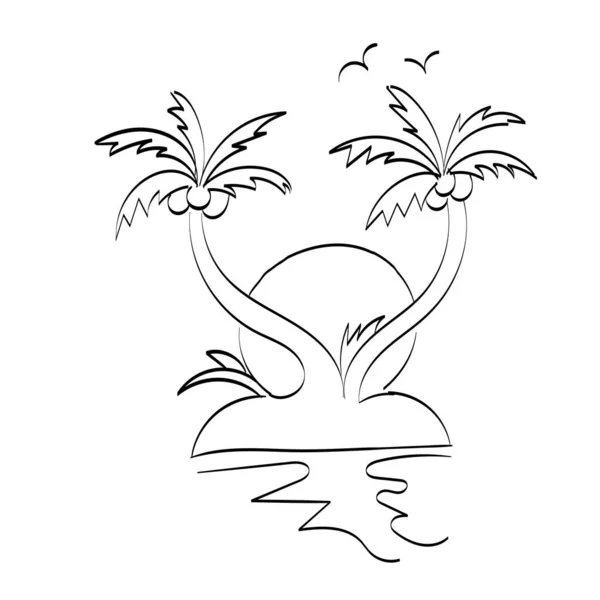 Σελίδα Χρωματισμού Σάμερ Μπιτς Ζωγραφική Γραμμή Φοίνικα Παραλία Σχέδιο Φοίνικα — Διανυσματικό Αρχείο