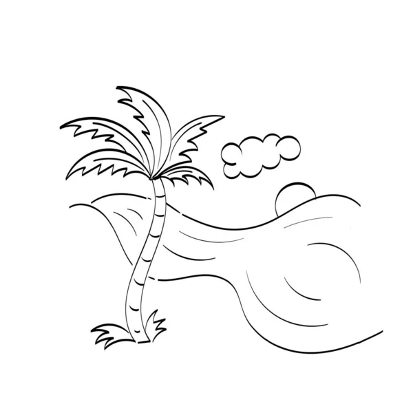 Summer Beach Colorir Página Palm Tree Line Drawing Praia Palma — Vetor de Stock