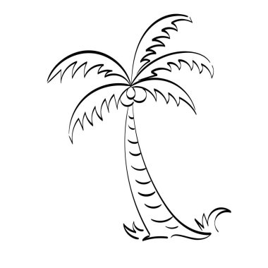 Siyah vektör tek palmiye ağacı tasarımı. Yazdırma için Satır Sanat Çizimi veya poster, kart, broşür veya tişört olarak kullanın