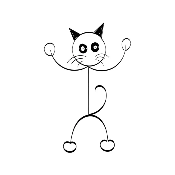 Simples Cat Line Art Silhueta Gato Preto Para Impressão Uso — Vetor de Stock