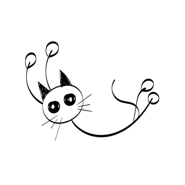 Simple Cat Line Art Silueta Gato Negro Para Imprimir Usar — Vector de stock