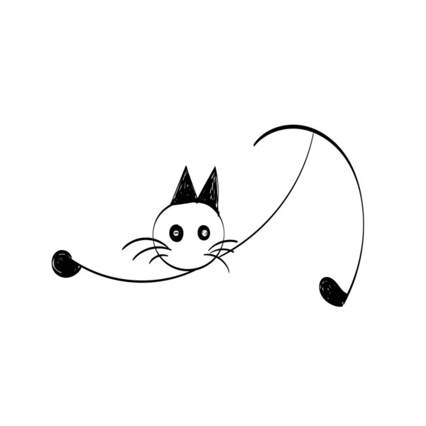 Simples Cat Line Art Silhueta Gato Preto Para Impressão Uso —  Vetores de Stock