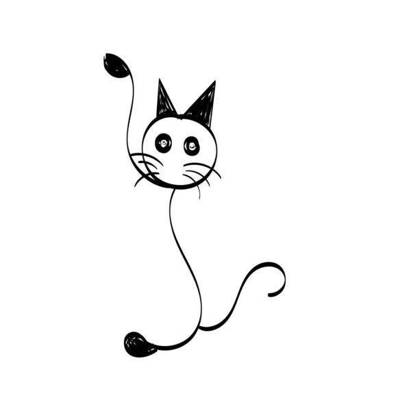 Einfache Cat Line Art Schwarze Katzensilhouette Zum Druck Oder Als — Stockvektor