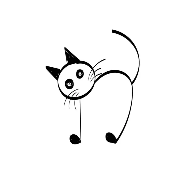 Eenvoudige Cat Line Art Zwarte Kat Silhouet Voor Print Gebruik — Stockvector
