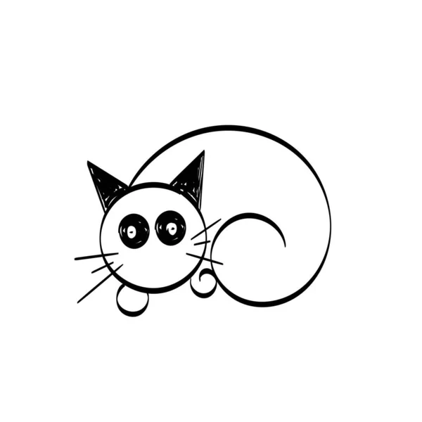 Simple Cat Line Art Silueta Gato Negro Para Imprimir Usar — Vector de stock