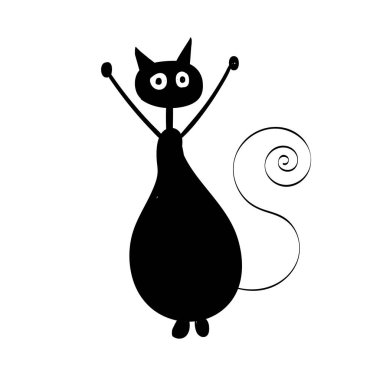 Basit Kedi Çizgisi Sanatı. Yazdırmak için Kara Kedi Silueti ya da poster, kart, broşür, dövme ya da tişört olarak kullanın