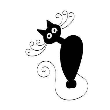 Basit Kedi Çizgisi Sanatı. Yazdırmak için Kara Kedi Silueti ya da poster, kart, broşür, dövme ya da tişört olarak kullanın