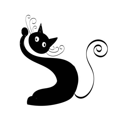 Basit Kedi Çizgisi Sanatı. Yazdırmak için Kara Kedi Silueti ya da poster, kart, broşür, dövme ya da tişört olarak kullanın