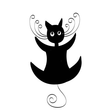 Basit Kedi Çizgisi Sanatı. Yazdırmak için Kara Kedi Silueti ya da poster, kart, broşür, dövme ya da tişört olarak kullanın